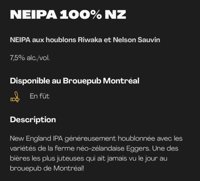 100% NZ 7.5%, Brasserie Dieu du Ciel!, Canada