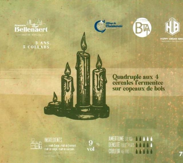 5 Ans. 5 Collabs. - Quadruple Aux 4 Céréales Fermentées Sur Copeaux De Bois 9.0%, Brasserie Bellenaert, France