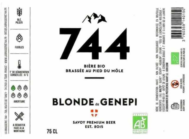 744 Blonde Génépi 5.5%, La Brasserie 744, France