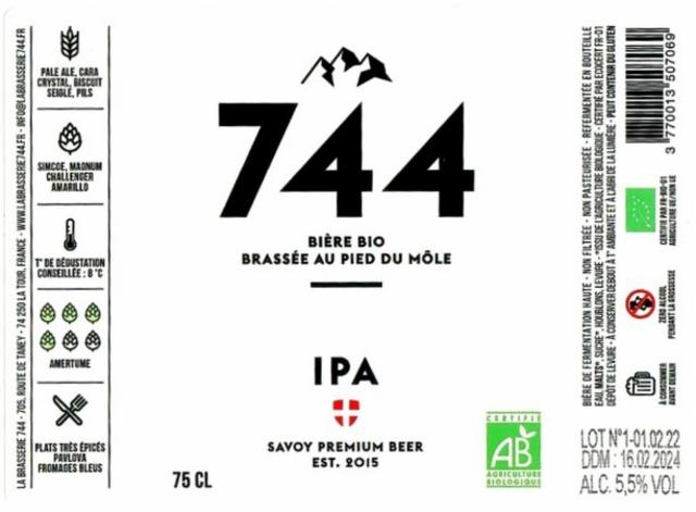 744 IPA 5.8%, La Brasserie 744, France