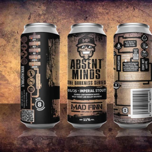 Absent Minds Double Cask Bourbon Barrel (Wild Turkey and Bullet) Imperial Stout (The Darkness Series 01/25) 11.0%, Mad Finn Brewing Co, Finland