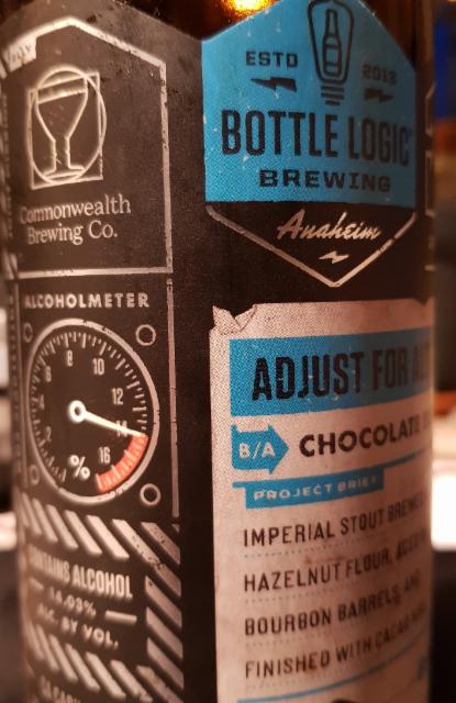 Adjust For Altitude Chocolate Biscotti Stout 14.0%, Bottle Logic Brewing, United States