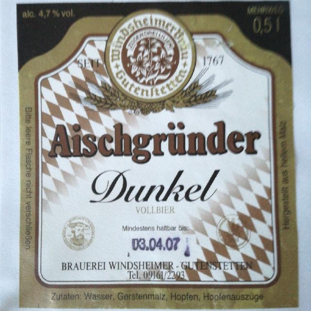 Aischgründer Dunkel 4.7%, Brauerei Windsheimer, Germany