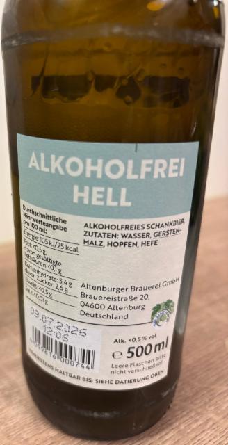 Altenburger Hell Alkoholfrei 0.5%, Altenburger Brauerei (Leikeim), Germany