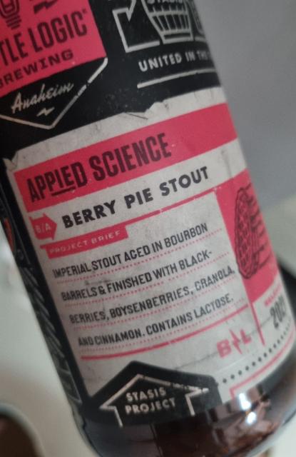 Appied Science Berry Pie Stout (2021) 11.3%, Bottle Logic Brewing, United States