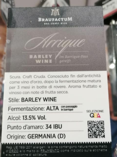 Arrique 13.5%, BraufactuM (Oetker Group), Germany