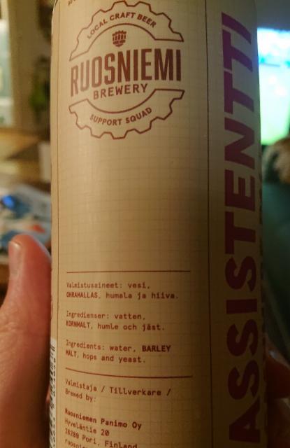 Assistentti Cashmere Pale Ale 5.2%, Ruosniemi Brewery, Finland