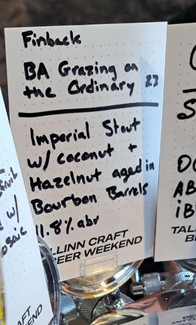 BA Grazing on the Ordinary (2023) 11.8%, Finback Brewery, United States