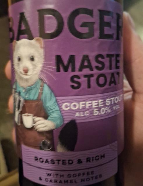 badger master stoat coffee stout 5.0%, Badger Brewery (Hall & Woodhouse), England