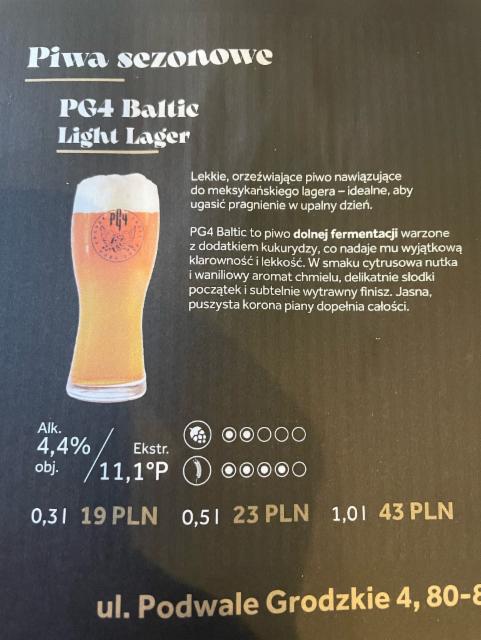 Baltic light lager 4.4%, Browar PG4, Poland
