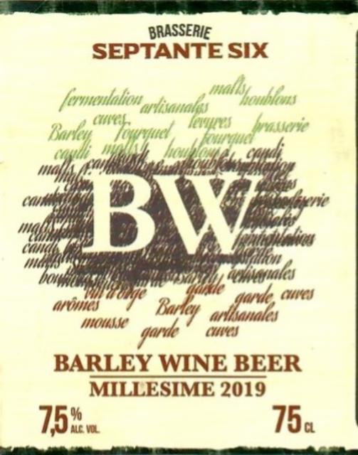 Barley Wine Beer Millésime 2019 7.5%, Brasserie Septante Six, France