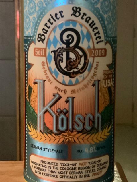Barrier Kölsch 4.8%, Barrier Brewing Company, United States
