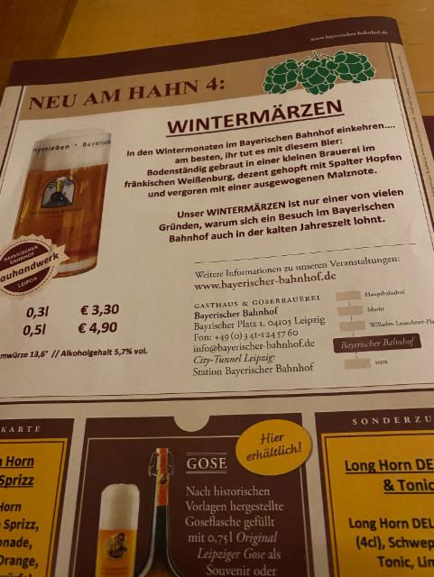 Bayerischer Bahnhof Wintermärzen 5.7%, Gasthaus & Gosebrauerei Bayerischer Bahnhof, Germany