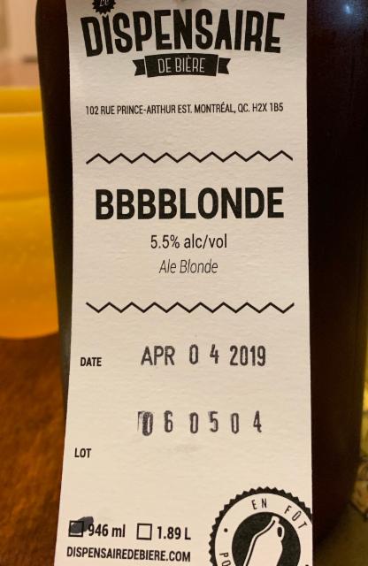 Bbbblonde 5.5%, Le Dispensaire De Biere, Canada