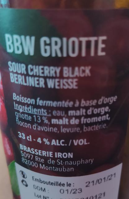 BBW Griotte 4.0%, Brasserie Iron, France