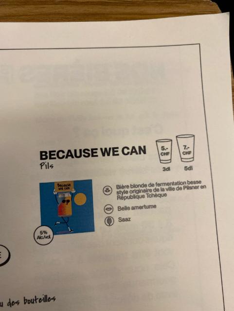 Because We Can 5.0%, White Frontier Brewery, Switzerland