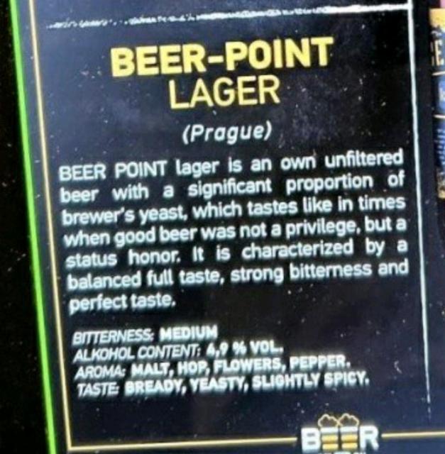 Beer Point Lager / Ležák 11° 4.9%, Beer Point, Czech Republic