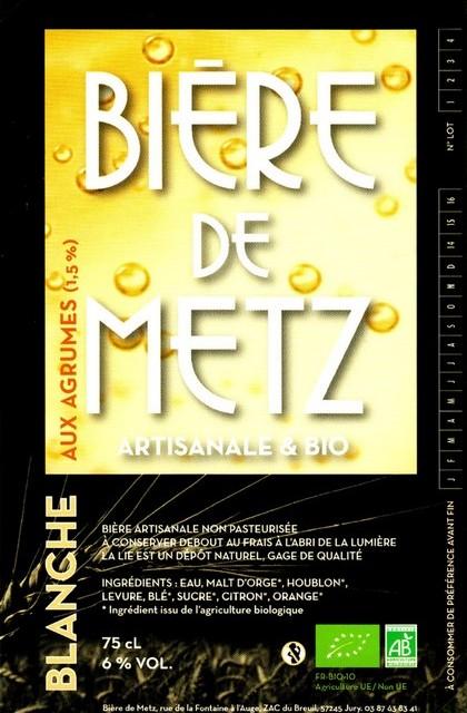 Bière De Metz Blanche Agrumes 5.0%, Bière De Metz, France
