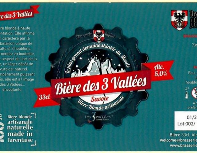 Bière Des 3 Vallées 5.0%, Brasserie Alpine, France