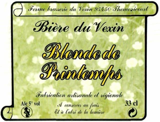 Bière Du Vexin Blonde De Printemps 5.0%, Ferme Brasserie Du Vexin, France