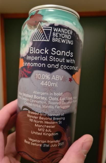 black sands imperial stout cinnamon and coconuts 10.0%, Wander Beyond Brewing, England