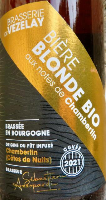 Bière Blonde Bio aux Notes de Chambertin 4.6%, Brasserie De Vézelay, France