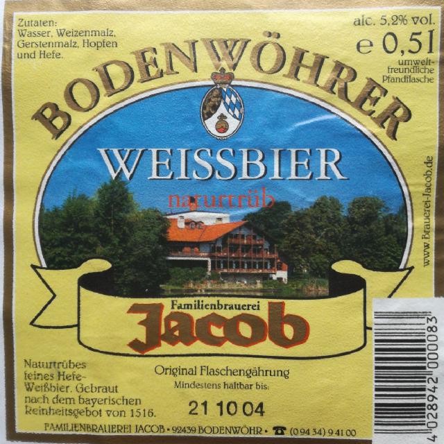 Weissbier Naturtrüb 5.2%, Familienbrauerei Jacob, Germany