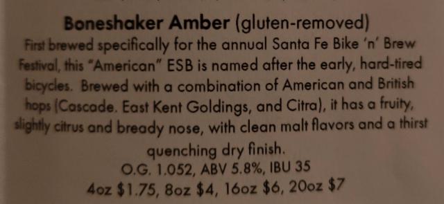 Boneshaker amber, Second Street Brewery
