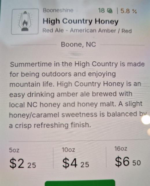 booneshine high country honey, Booneshine Brewing
