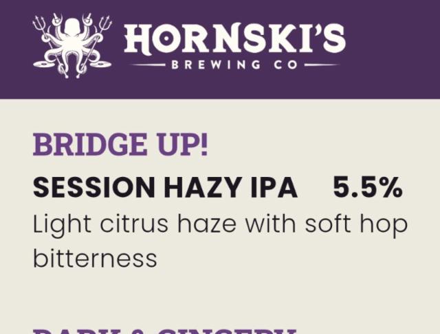 Bridge up! 5.5%, Hornski's Brewing Co, United States