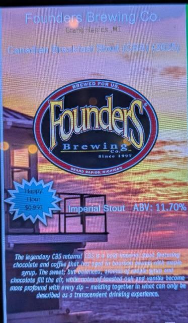 CBS Canadian Breakfast Stout (2025) 11.7%, Founders Brewing Company, United States