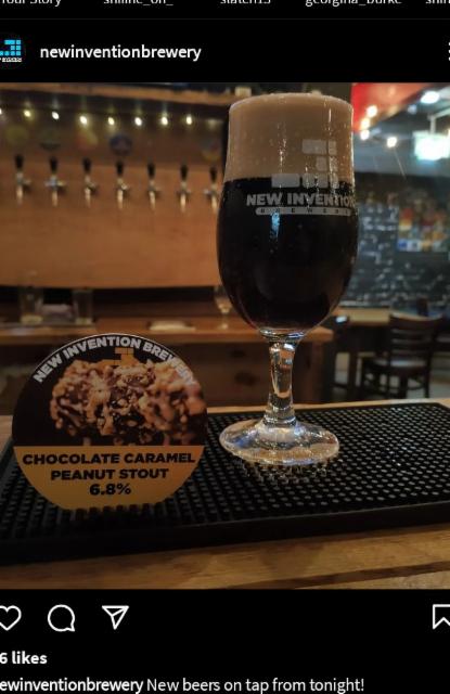 chocolate caramel peanut stout 6.0%, New Invention Brewery, England