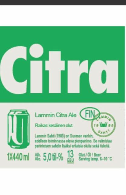 Citra Ale / Citrale 4.8%, Lammin Sahti, Finland