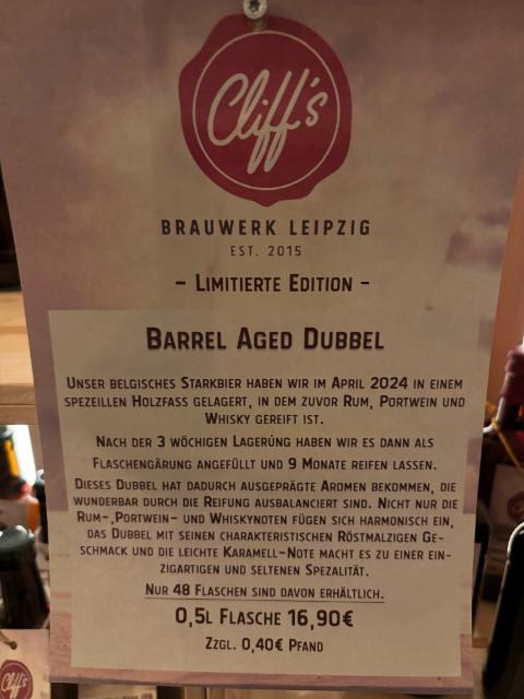 Cliff's Barrel Aged Dubbel 9.2%, Cliff's Brauwerk, Germany