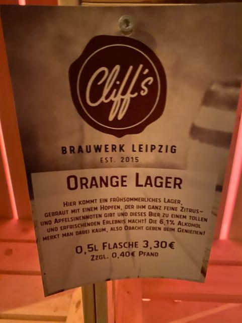 Cliff's Orange Lager 6.1%, Cliff's Brauwerk, Germany