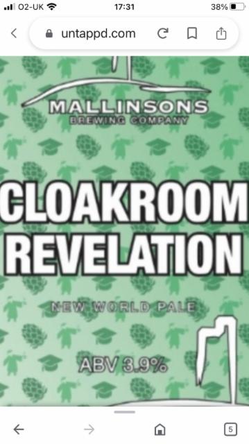 Cloakroom Revelation 3.8%, Mallinsons Brewing Company, England