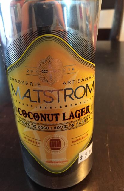 Coconut lager 5.2%, Maltstrom, Canada