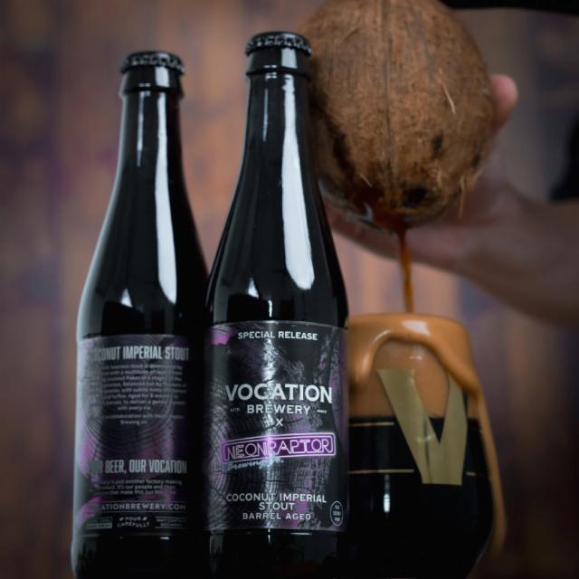 Coconut imperial stout barrel aged Collab. Neon Raptor 11.2%, Vocation Brewery, England