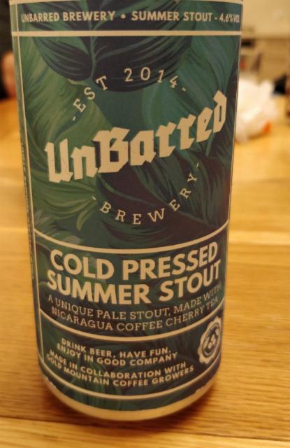 Cold Pressed Summer Stout 4.6%, UnBarred Brewery, England