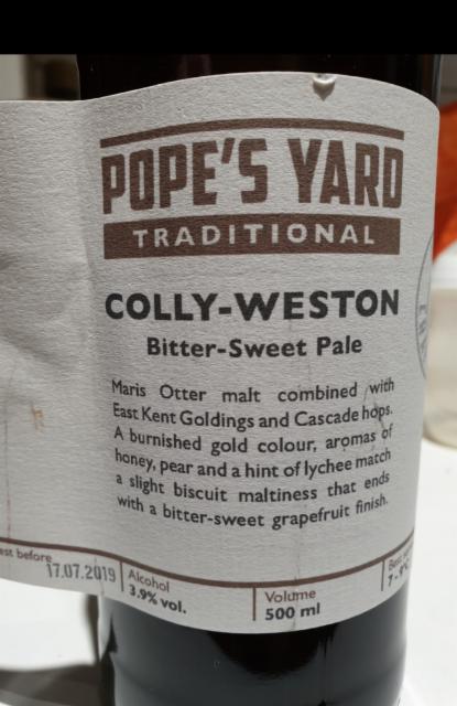 Colly-Weston 3.9%, Pope's Yard Brewery Ltd, England