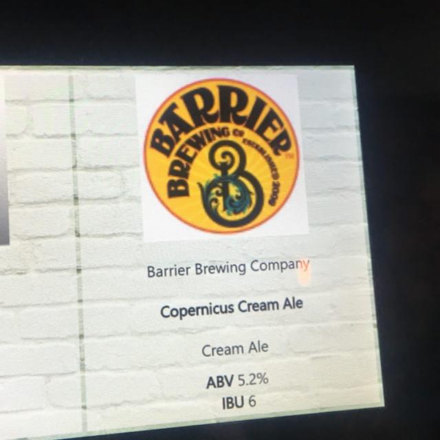 Copenicus Cream Ale 5.2%, Barrier Brewing Company, United States