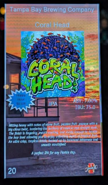 Coral head IPA 7.0%, Tampa Bay Brewing Company, United States