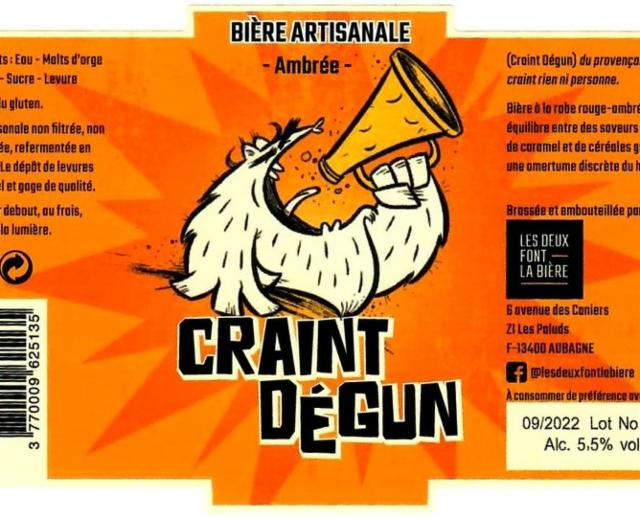 Craint Dégun Ambrée 5.5%, Les Deux Font La Bière [Closed], France