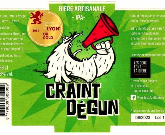 Craint Dégun IPA 6.0%, Les Deux Font La Bière [Closed], France