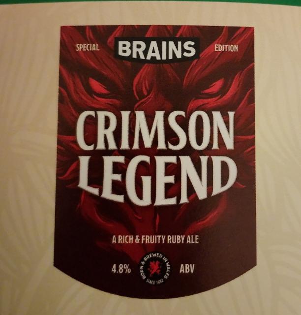 crimson legend 4.8%, Brains Brewery, Wales