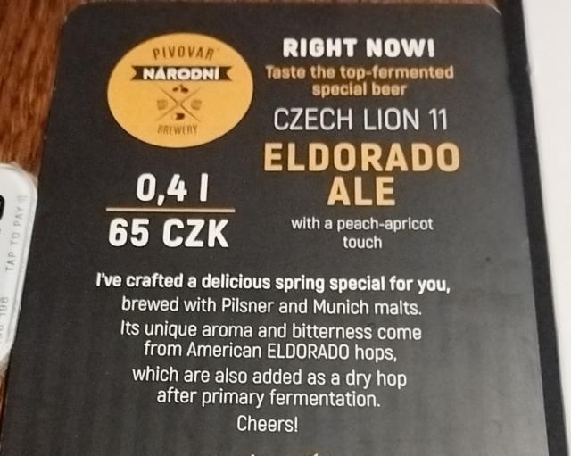 Czech Lion 11 Eldorado Ale 4.3%, Pivovar Národní, Czech Republic