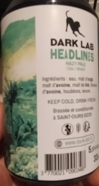 dark lab headlines hazy pale 5.5%, Dark Lab Brewing Co., France