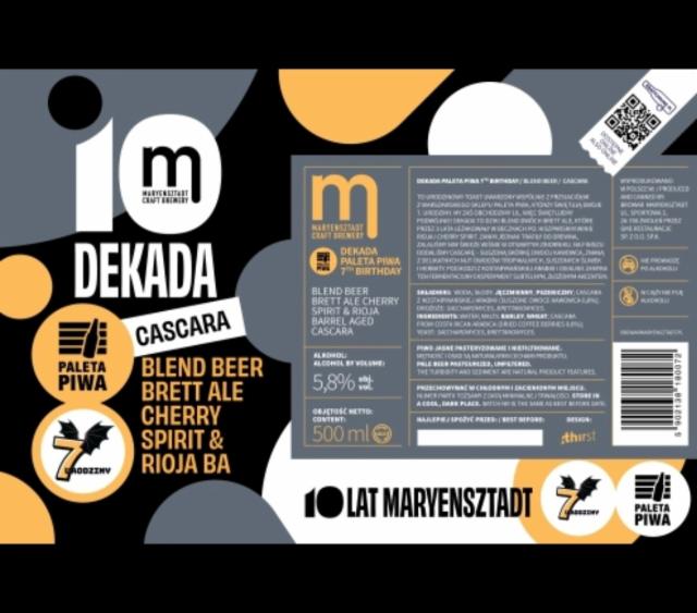 Dekada - Blend Beer Brett Ale Cherry Spirit & Rioja Barrel Aged Cascara 5.8%, Browar Maryensztadt, Poland