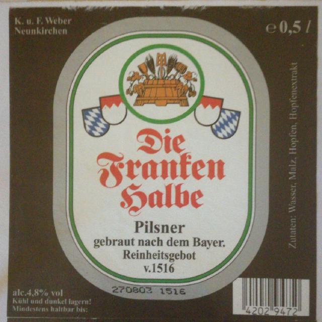 Die Franken halbe Pilsner 4.8%, K.u.F. Weber, Germany