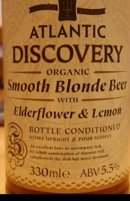 Discovery Smooth Blonde Beer - With Elderflower & Lemon 5.5%, Atlantic Brewery, England